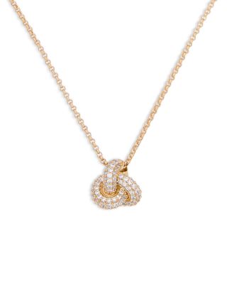 Cubic Zirconia Pav&eacute; Love Knot Pendant Necklace, 16-19"