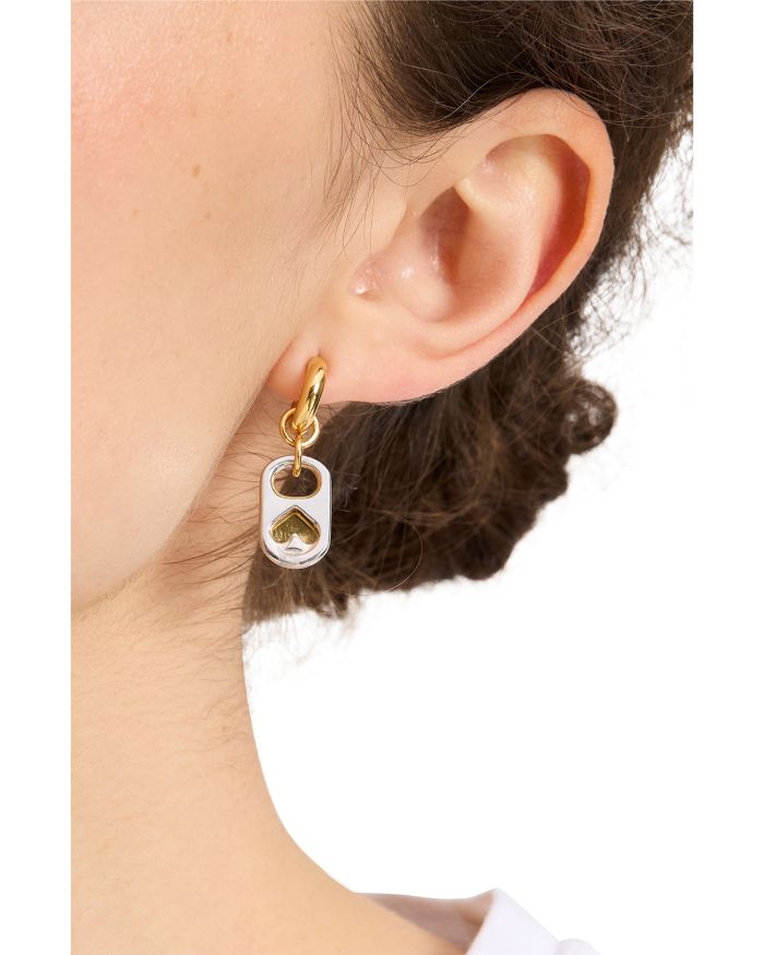 Snack Time Two Tone Crystal Heart Pull Tab Charm Huggie Hoop Earrings