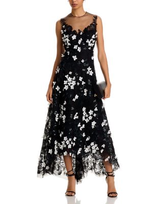 Tulle Beaded 3D Flower High Low Hem Gown