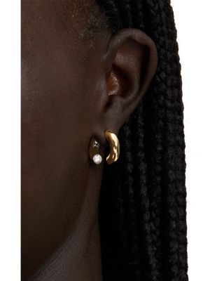 Interlock Cubic Zirconia Open Huggie Hoop Earrings in Two Tone