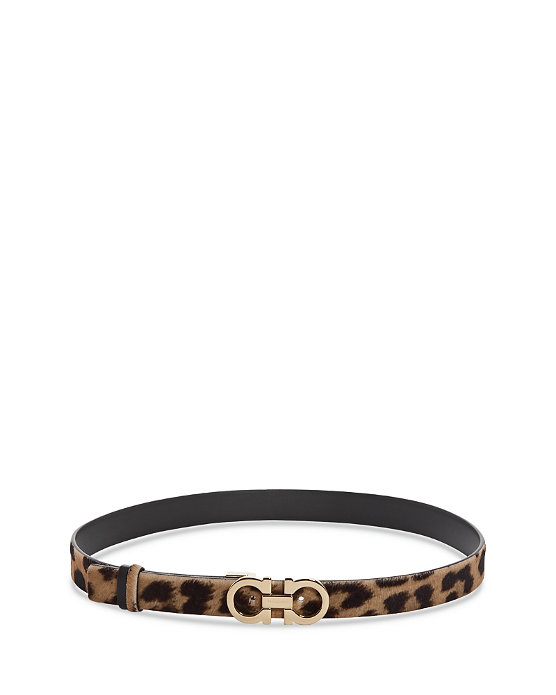 Ferragamo Women's Double Gancini Reversible Calf Hair & Leather Belt
