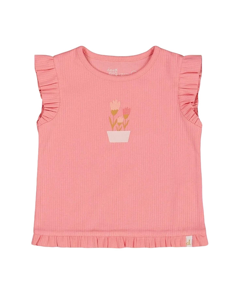 Deux Par Deux Girls' Rib Tank Top - Baby In Coral Pink
