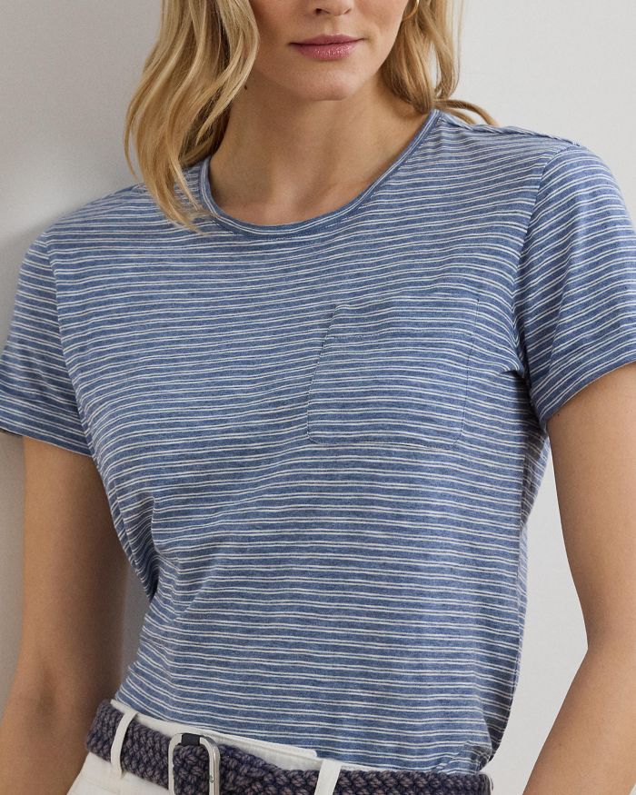 Striped Cotton Slub Jersey Pocket Tee