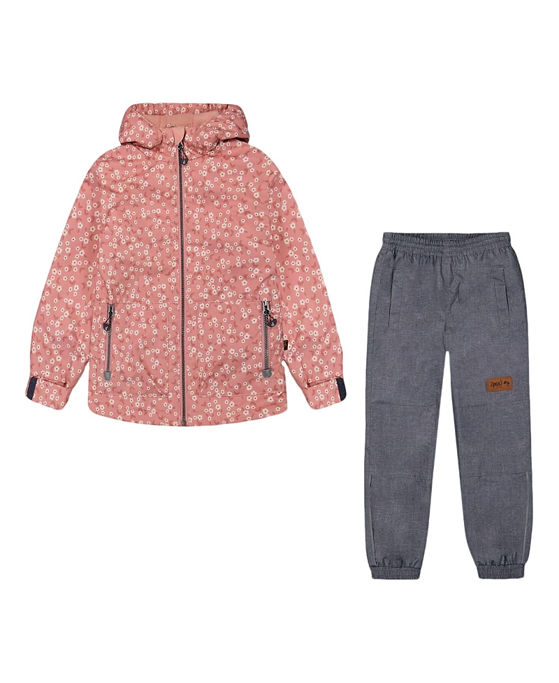 Deux Par Deux Girls' Printed Jacket Two-piece Mid-season Outerwear Set - Baby In Small White Flowers On Pale Pink