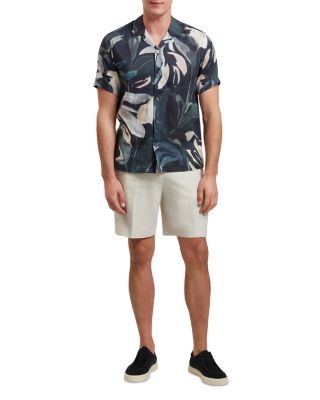 Rognski Tropical Floral Linen Short Sleeve Relaxed Fit Button Down Shirt