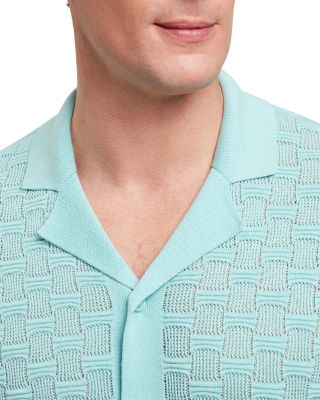 Ridges Short Sleeve Textured Silk and Cotton Regular Fit Button Down Shirt