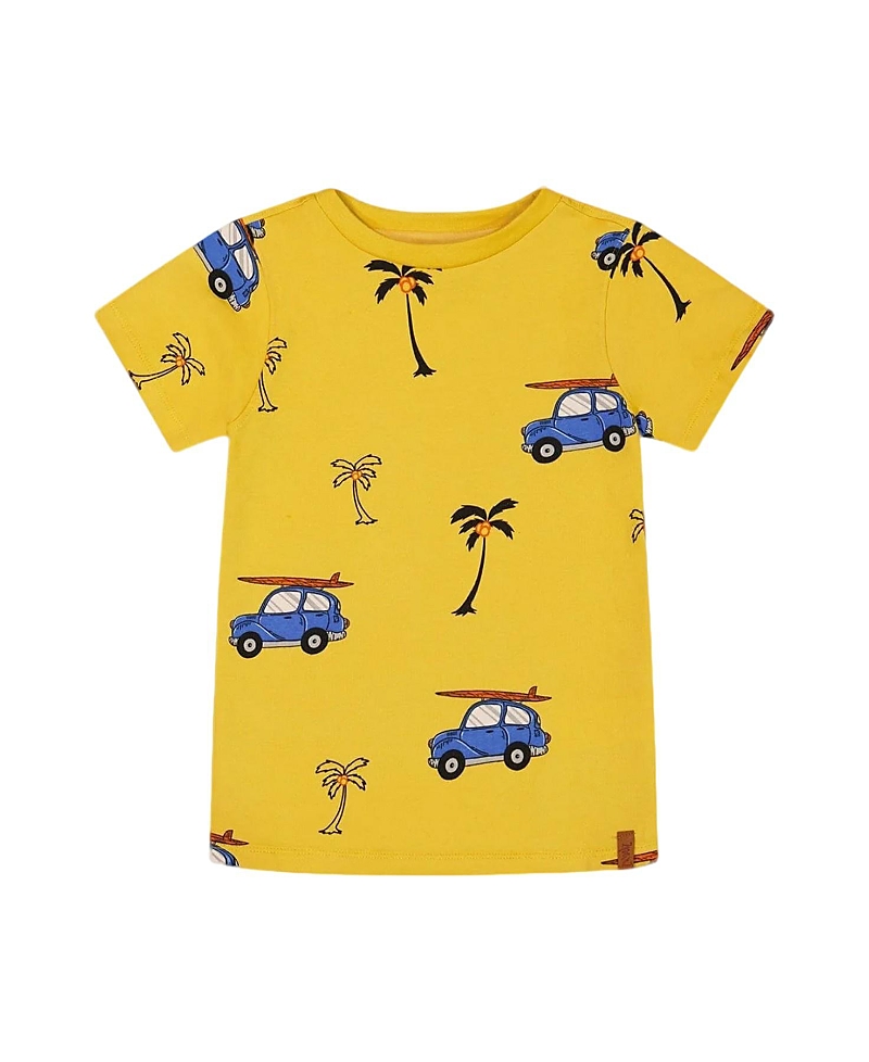Deux Par Deux Boy's Printed Organic Cotton Tee Yellow And Blue Car In Yellow And Blue Car