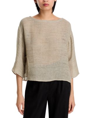 Eileen Fisher - Bateau Neck Boxy Linen Blend Top