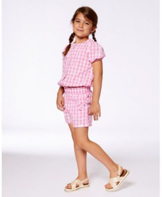 Girls' Puff Sleeve Top Pink and White Checks - Big Kid