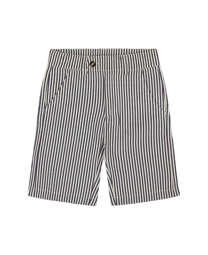 Deux Par Deux Boy's Slant Pocket Bermuda Shorts Navy Blue Striped In Navy Blue Striped