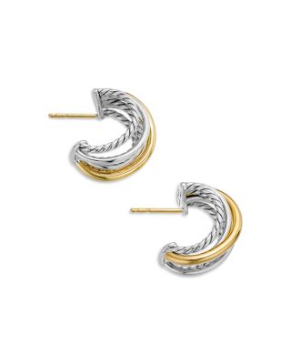Crossover Shrimp Earrings in Sterling Silver with 18K Yellow Gold, 19.5mm