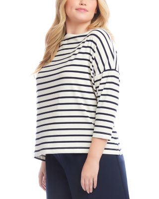 Stripe Three Quarter Sleeve Boatneck Top