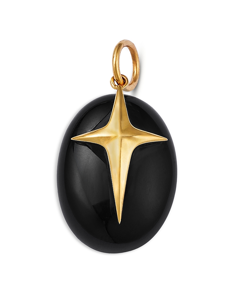 Moon & Meadow 14k Yellow Gold Onyx Oval Cross Charm Pendant In Black