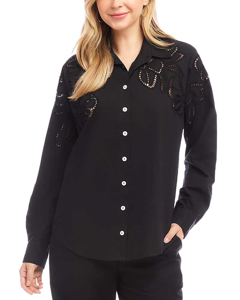 Karen Kane Long Sleeve Cutout Embroidery Shirt
