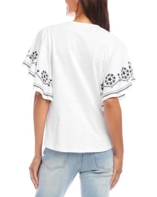 Embroidered Flutter Sleeve Top