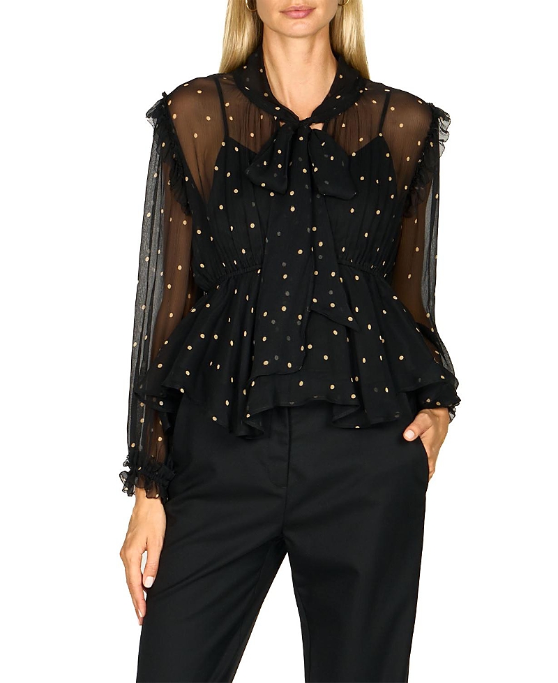 Secret Mission Avelina Blouse In Black Polka Dot