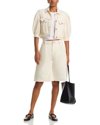 Longline Pleated Denim Shorts in Cake Topper