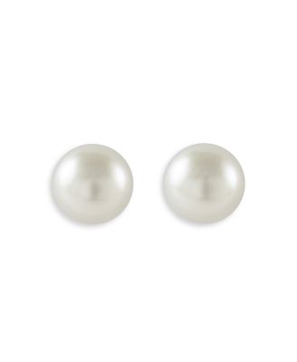 Sterling Silver Luna Fluted Button Post Cultured Pearl Earrings, 8mm