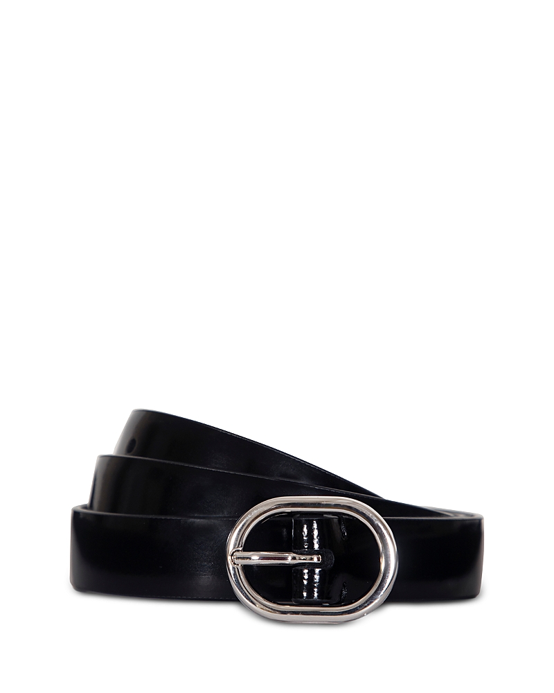 Vince Stitched Lizard Embossed Glazed Leather Belt In Black