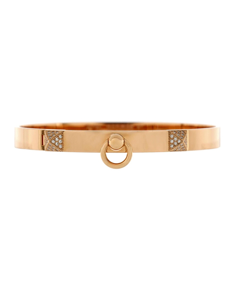 PRE-OWNED HERMES PRE-OWNED HERMES PM COLLIER DE CHIEN BRACELET 18K ROSE GOLD WITH PAVE DIAMOND STUDS