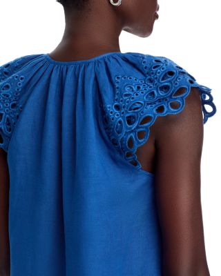 Embroidered Puff Sleeve Split Neck Blouse