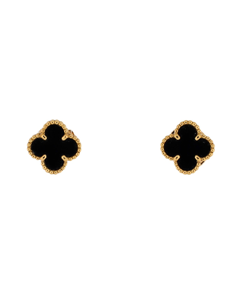 Pre-owned Pre-owned Van Cleef & Arpels Van Cleef & Arpels Sweet Alhambra Stud Earrings 18k Gold And Onyx