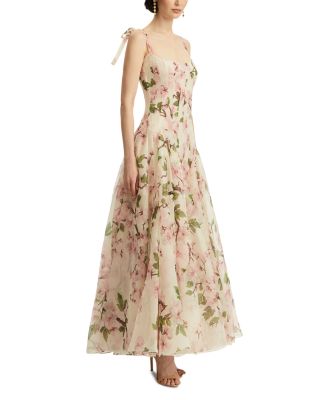 Pleated Cherry Blossom Organza Gown 