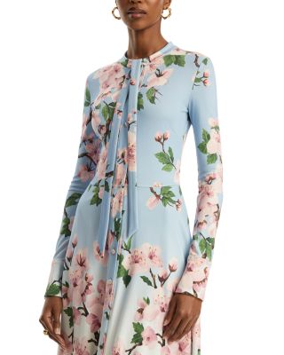 Long Sleeve Cherry Blossom Degrade Jersey Dress