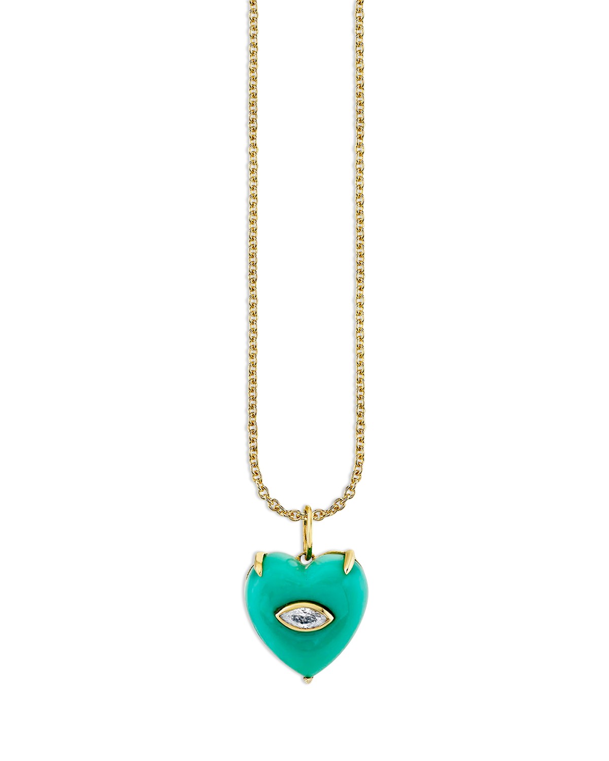 14K Yellow Gold Turquoise & Diamond Heart Pendant Necklace, 16"-18"
