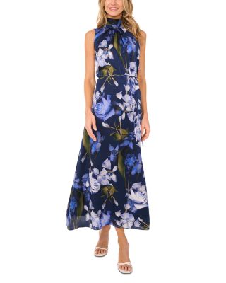 Printed Bow Tie Sleeveless Maxi Dress
