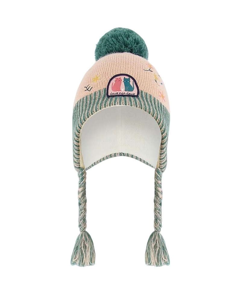 Deux Par Deux Girls' Peruvian Knit Hat - Baby In Embroidered Flowers