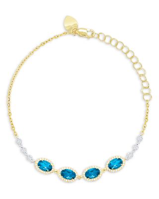 14K White & Yellow Gold Blue Topaz & Diamond Bracelet