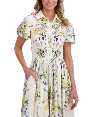 Floral Balloon Sleeve Shirt Dress