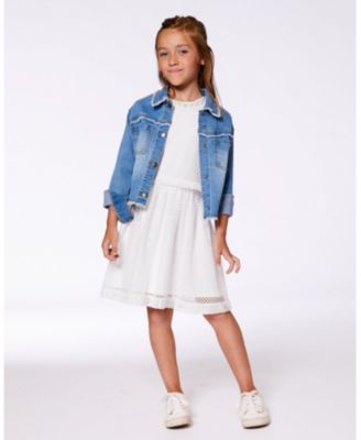Girls' Frayed Denim Embroidery Jacket - Little Kid