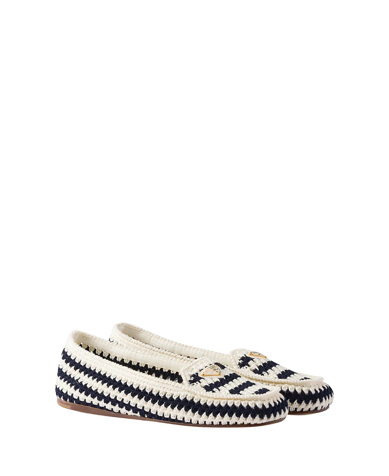 Prada Crochet Design Flat Sole Loafers In Blue