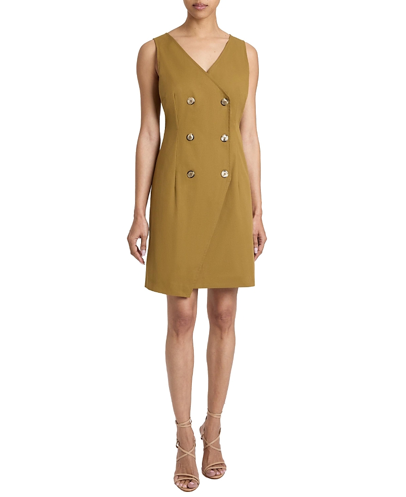 Santorelli Dee Sleeveless Double Breasted A-line Dress With Asymmetric Skirt Panel In Stretch Cotton In Coconut