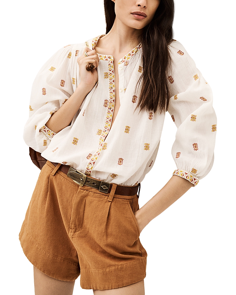 Ba&sh Daphne Loose Pleated Shirt In Ecru