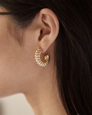Brenda Textured Half Hoop Earrings in Gold Tone