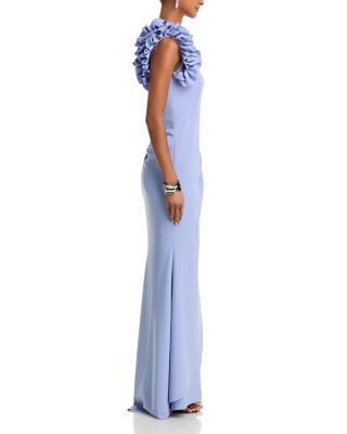 One Shoulder Ruffle Crepe Gown - Exclusive