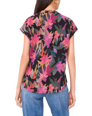 Printed Split Neck Short Sleeve Blouse