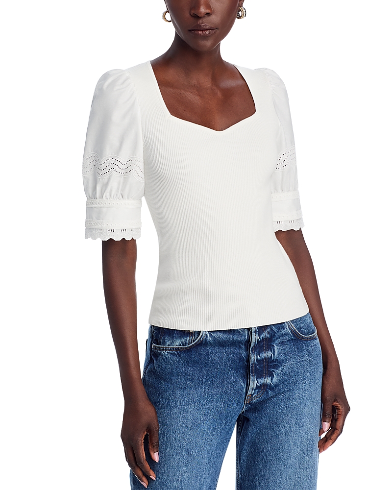 Shop Elie Tahari The Shoshana Pointelle Sleeve Top