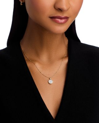Diamond Pav&eacute; Medallion Pendant Necklace Set in 14K Yellow Gold, 0.30 tcw
