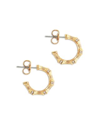 Pav&eacute; Bamboo Huggie Hoop Earrings in 18K Gold Plated