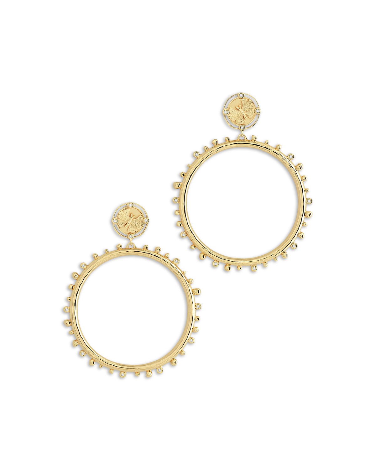 Pavé Butterfly Coin & Hoop Drop Earrings in 18K Gold Plated