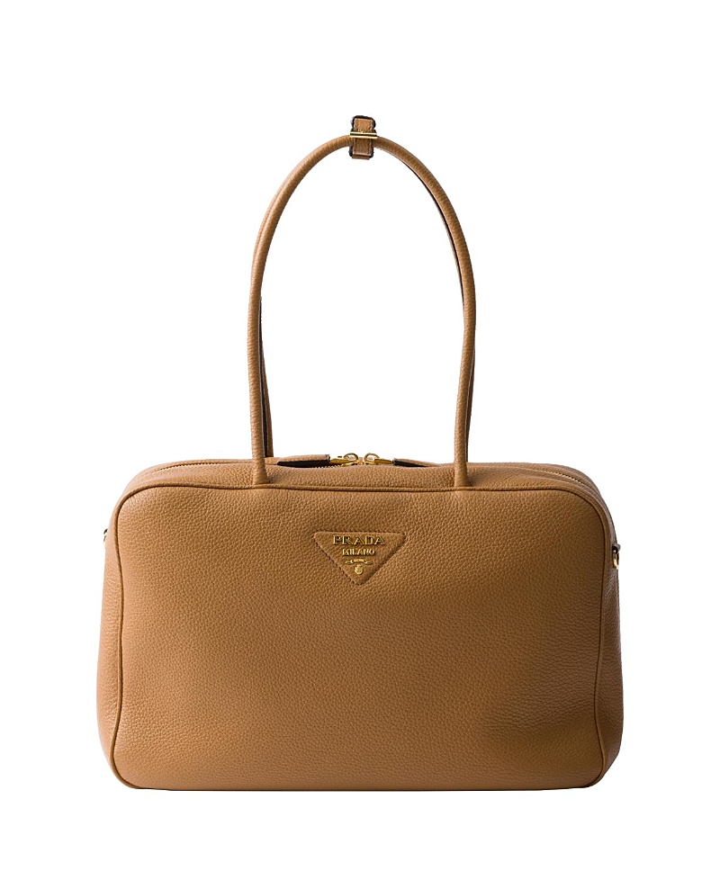 Prada Large Leather Top-handle Bag In Brown