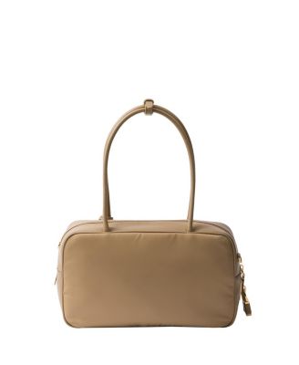 Re-Nylon and Leather Medium Top-Handle Bag with Padlock