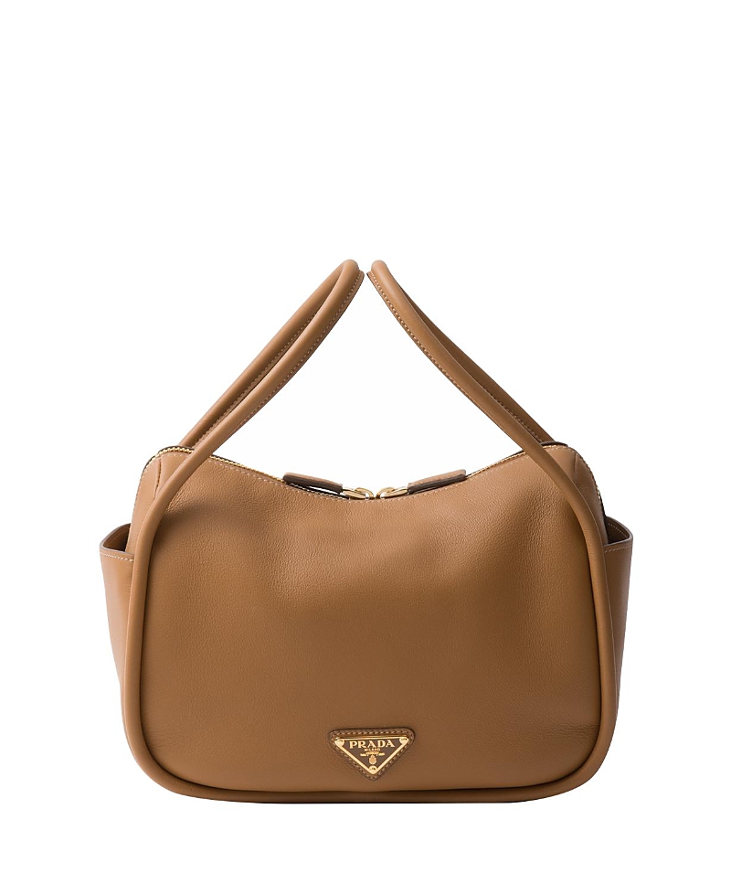 Prada Mini Zip Saffiano Leather Crossbody Bag In Brown