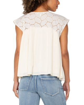 Eyelet Dolman Sleeve Boat Neck Blouse