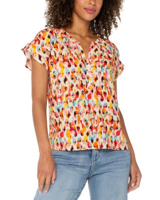 Printed Dolman Sleeve Popover Blouse