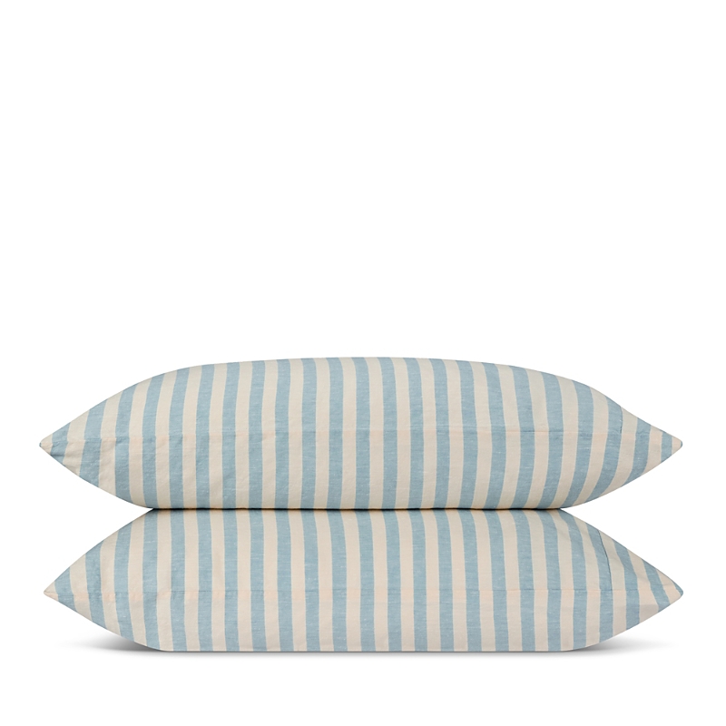Piglet In Bed Pembroke Stripe Linen Blend Pillowcases, Standard In Blue